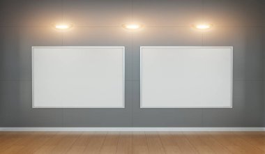 İki beyaz boşlukları bir duvar 3d render tuval