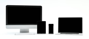 Modern bilgisayar dizüstü cep telefonu ve tablet 3d render