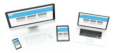 Modern bilgisayar dizüstü cep telefonu ve tablet 3d render