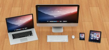 Modern bilgisayar dizüstü cep telefonu ve tablet 3d render