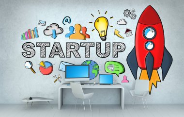 El başlangıç kavramı ofis 3d render çekilmiş.