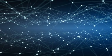 Beyaz ve mavi nokta ağ 3d render yüzen