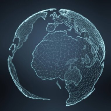 Beyaz ve mavi seyyare yerküre ağ 3d render yüzen