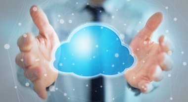 Dijital bulut 3d rendering kullanarak iş adamı