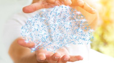 Onun el 3d ren dijital röntgen insan beyninde tutan işadamı