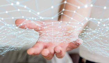 Uçan ağ nokta 3d render tutan işadamı