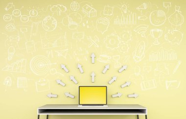 De üzerinde sarı bir duvara yazılmış el yazması proje sunumu