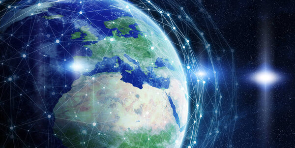 Обмен данными и глобальная сеть по всему миру 3D рендеринг
