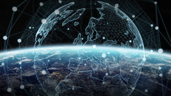 Ανταλλαγής δεδομένων και παγκόσμιο δίκτυο πάνω από το κόσμο 3d rendering — Φωτογραφία Αρχείου