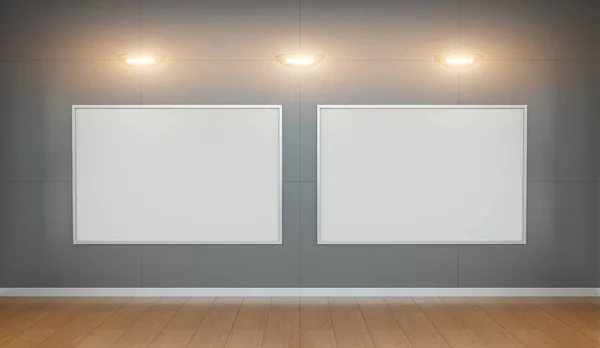 Δύο κενά λευκό καραβόπανο σε έναν τοίχο 3d rendering — Φωτογραφία Αρχείου