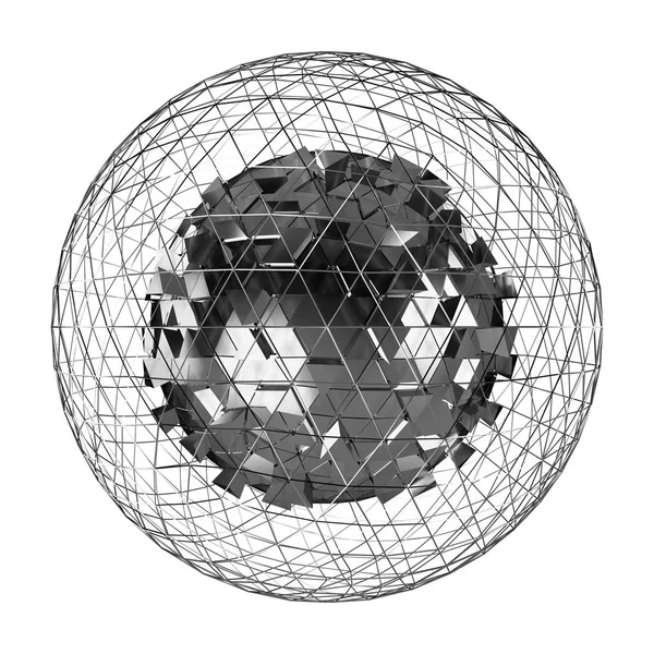Абстрактна сфера з блискучим кубом 3D рендеринга — стокове фото