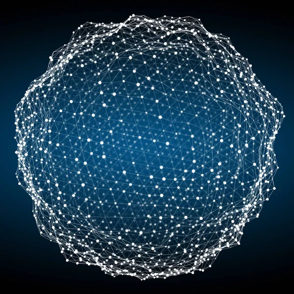 흰색과 파란색 빛나는 구체 네트워크 3d 렌더링 부동 — 스톡 사진
