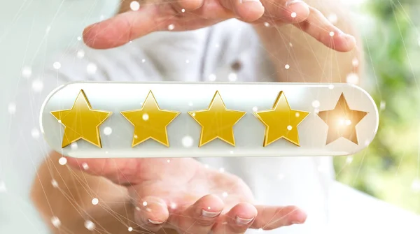 Estrellas de calificación de hombre de negocios con su renderizado mano 3D —  Fotos de Stock