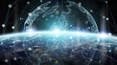 Veri değişimi ve küresel ağ üzerinden dünya 3d render