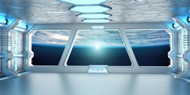 Uzay gemisi iç dünyanın manzaralı Earth 3d işleme el