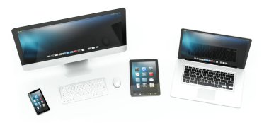 Modern bilgisayar dizüstü cep telefonu ve tablet 3d render