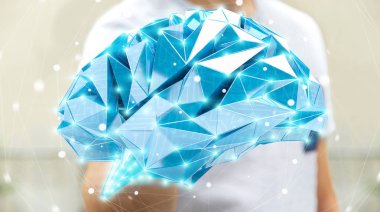 Onun el 3d ren dijital röntgen insan beyninde çizim işadamı