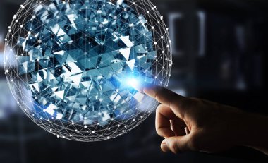 Soyut küre parlak küp 3d r ile uçan dokunmadan işadamı