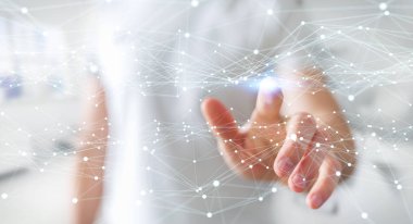 İşadamı 3d render tarafından dokundu ağ uçan nokta