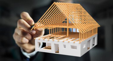 İşadamı 3D render bitmemiş planı ev bir pe ile çizim