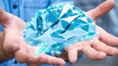 Onun el 3d ren dijital röntgen insan beyninde tutan işadamı