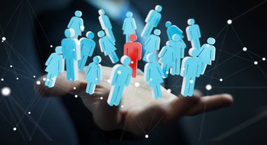 3D rendering grup insan elinde tutan işadamı