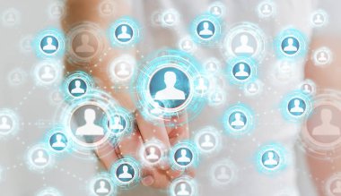 Mavi sosyal ağ 3B oluşturmayı kullanarak iş adamı