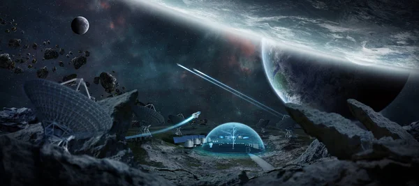 Observatory station in space 3D rendering elements of this image — Stock Photo, Image