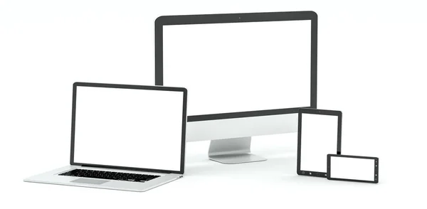 Modern számítógép laptop mobil telefon és a tabletta 3d-leképezés — Stock Fotó