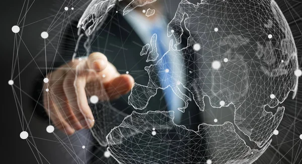 商人接触地球 3d 渲染上的全球网络 — 图库照片