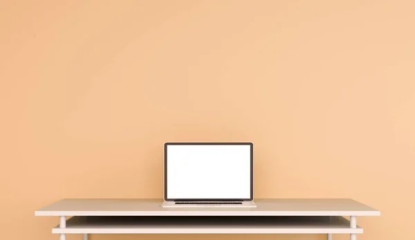 Modern desktop interior with laptop 3D rendering