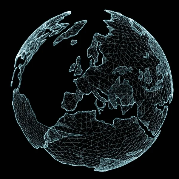 Floating white and blue planet earth network 3D rendering