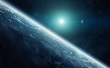 Planet Earth 3d render yakın ay görünümü