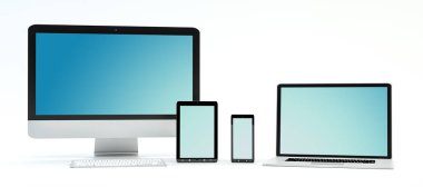 Modern bilgisayar dizüstü cep telefonu ve tablet 3d render