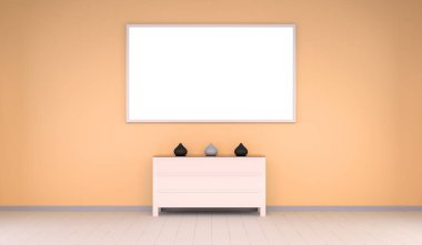 Boş tuval üzerine bir duvar ve Çekmeceli 3d render