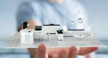 İşadamı holding beyaz 3d render daire