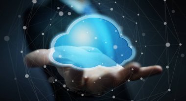 Dijital bulut 3d rendering kullanarak iş adamı