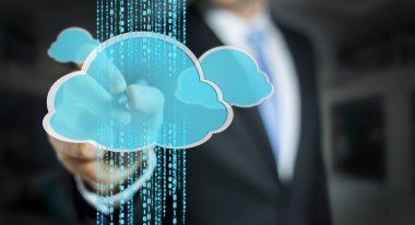 Dijital bulut 3d rendering kullanarak iş adamı