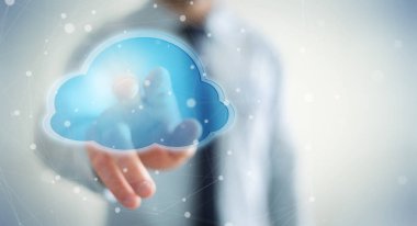 Dijital bulut 3d rendering kullanarak iş adamı