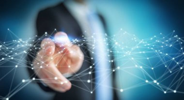 İşadamı 3d render tarafından dokundu ağ uçan nokta