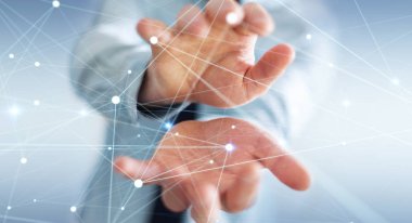 İşadamı 3d render tarafından düzenlenen ağ uçan nokta