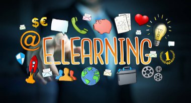 E-öğrenme sunu çizilmiş dokunmadan işadamı