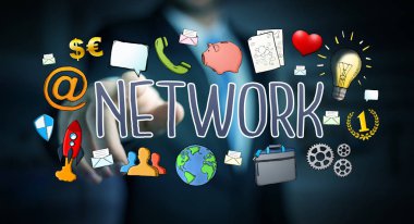 İşadamı modern el yazması ağ metin kullanma