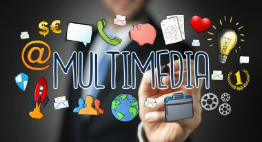 Multimedya teknolojisinin çizilmiş presentatio çizim işadamı