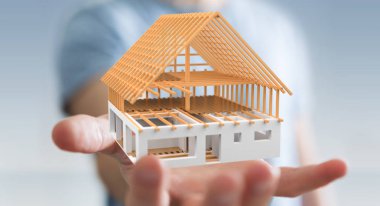 3D render bitmemiş planı ev onun ha tutan işadamı