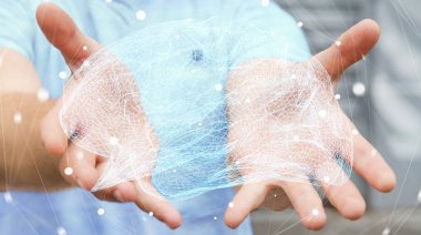 Onun el 3d ren dijital röntgen insan beyninde tutan işadamı