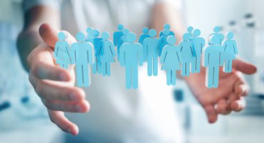 3D rendering grup insan elinde tutan işadamı