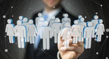 3D rendering grup insan elinde tutan işadamı