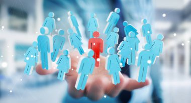 3D rendering grup insan elinde tutan işadamı