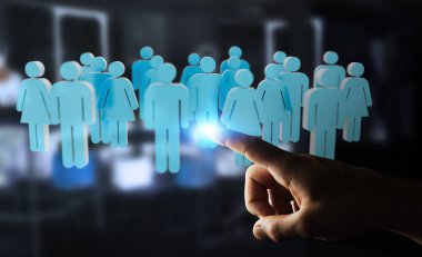 3D render birlikte grup insan onun finge dokunmadan işadamı